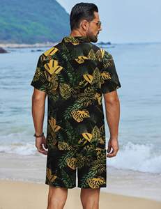 Custom Tropical Leaf Print T Shirt and <b>Shorts</b> Set Summer Beach Vacation Matching Outfit Set - Product Image 2