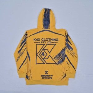 Sweat-shirt à capuche pour homme KEX, imprimé jaune et bleu, streetwear, coupe classique, design tendance avec poche, respirant, en polaire polyester, pour l'automne - Product Image 2