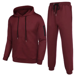 Conjunto Deportivo para Hombre, Color Sólido, Media Cremallera, Pantalones con Cordón, Manga Larga, Estilo Casual, Otoño, Corte Regular, Color Granate - Product Image 4