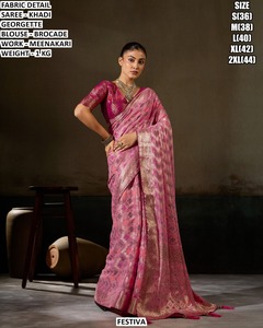Festiva Rosa Khadi Georgette Sari mit Brokat-Bluse und Meenakari-Stickerei, Traditionelle Damenkleidung, Größen S bis 2XL - Product Image 1