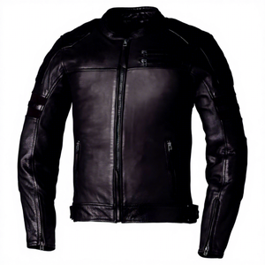 Veste en cuir pour homme, coupe ajustée, col rabattable, fermeture éclair, style coupe-vent, vêtements d'automne - Product Image 1