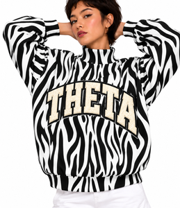 <b>Women's</b> Zebra Print Mock Neck <b>christmas</b> <b>Sweatshirt</b> full Sleeve 100% cotton Theta Letter Applique - Product Image 1