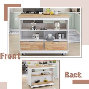 Carrello da Cucina a Due Lati con Ruote, Piano in Legno di Gomma e Portabottiglie e Portaspezie, Ampio Kit di Stoccaggio - Product Image 4