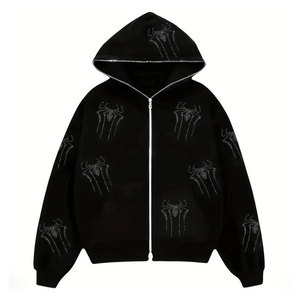 Sudadera con capucha Wearpex de alta calidad estilo Y2K con pedrería de araña, 100% algodón polar, estilo urbano, manga larga, corte holgado con bolsillo, unisex - Product Image 1