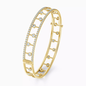Luxury Women's 18K <b>Solid</b> <b>Gold</b> Diamond <b>Bangle</b> Bracelet Round Brilliant Cut Geometric Channel Setting Wedding Jewelry - Product Image 2