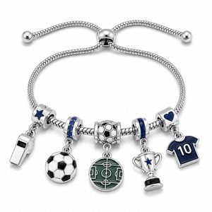 Bracelets de football anti-ternissement avec breloque maillot émaillée personnalisable et chaîne à maillons ajustable pour cadeaux d'équipe scolaire - Product Image 3