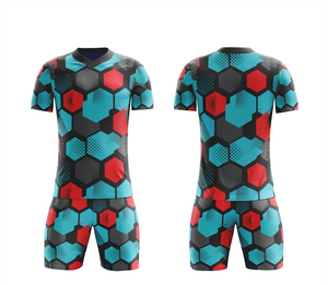Ensemble de maillot de football personnalisé pour hommes, sublimation, motif hexagonal en nid d'abeille, respirant, séchage rapide, ensemble uniforme de football, chemise à manches courtes - Product Image 6