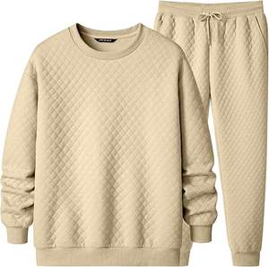 Ensemble de survêtement décontracté 2 pièces pour homme, style hip-hop, matelassé, avec sweat à capuche et pantalon de jogging, 100 % coton - Product Image 1