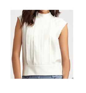 Chemise en crochet Executive Grace, tissu en dentelle blanche, haut ajusté avec col rond, manches courtes et bas droit - Product Image 5