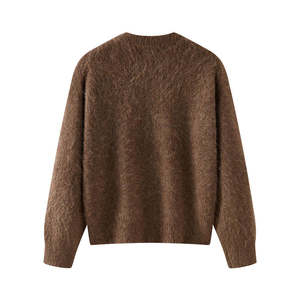 Pull en mohair tricoté pour homme, couleur unie, épais, chaud pour l'hiver, col rond, manches longues, marron 2027 - Product Image 2