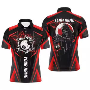 Chemises de club de billard pour hommes à manches courtes, respirantes, en tricot uni, avec impression numérique des numéros et logo d'équipe personnalisés, en vente - Product Image 2