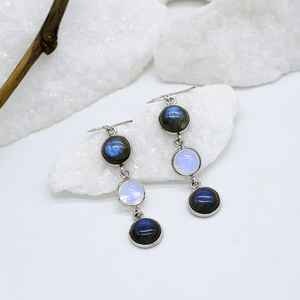 Boucles d'oreilles en pierre de lune arc-en-ciel naturelle et labradorite, pierre de naissance de juin et de novembre, bijoux en argent faits à la main, cadeau pour femme - Product Image 6