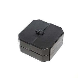 Boîte à bijoux rectangulaire double ouverture en véritable peau de mouton avec intérieur en daim et grande capacité 110x110x55mm - Product Image 1