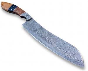 Cuchillo de Cocina Artesanal de Acero Damasco con Diseño de Gota de Lluvia y Mango Segmentado de Madera de Nogal - Product Image 3