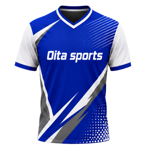 เสื้อวอลเลย์บอลสีน้ำเงินขาวแบบซับลิเมชั่น แขนสั้น เสื้อกีฬาสำหรับทีม ชุดฝึกซ้อมและแข่งขัน สไตล์มืออาชีพ - Product Image 1