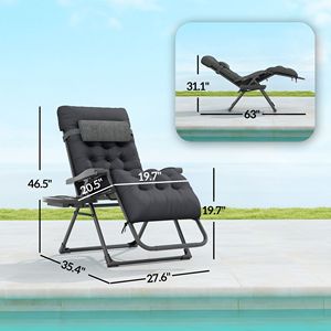 Black Foldable <b>Zero</b> <b>Gravity</b> Recliner <b>Chair</b> with Cup Holder Cushion for Beach Use - Product Image 3