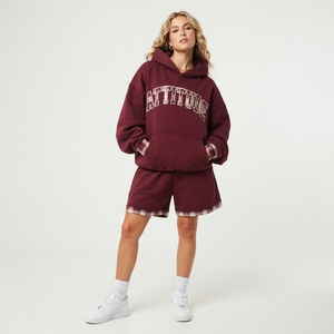 Ensemble 2 pièces en molleton de coton : sweat à capuche à manches longues et short, motif lettres imprimé, coupe décontractée, longueur au-dessus du genou, avec cordon de serrage - Product Image 6