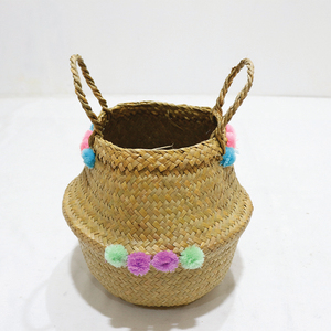 Panier de rangement coloré en feuilles de palmier naturelles avec poignées, panier de rangement multifonction en forme de bol - Product Image 4