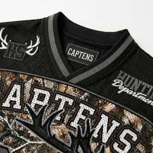 T-shirt en maille surdimensionné personnalisé, coupe carrée, style football américain, impression par transfert thermique, maillot de football rétro camouflage - Product Image 4