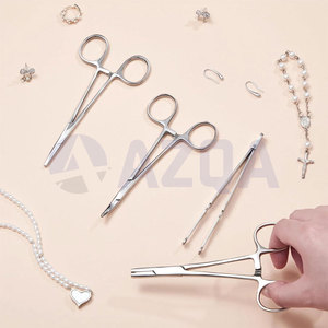 Kit de 4 outils et pinces de piercing corporel en acier inoxydable avec support à boule fendu pour septum et pinces hémostatiques - Product Image 2