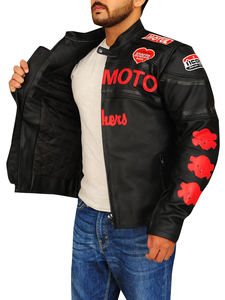 Vestes en cuir rouge et noir sur mesure, avec fermeture éclair, en cuir d'agneau de haute qualité pour hommes - Product Image 3