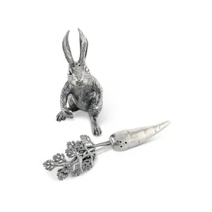 Handmade Silver Rabbit Sculpture With Carrot Table Decor <b>Easter</b> Animal Figure Traditional Home Accent Living Room Decoration - Product Image 2