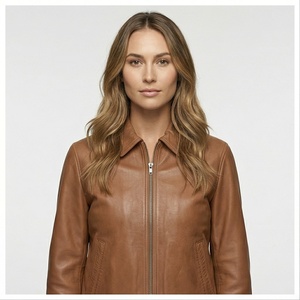 Low MOQ Women's Solid Leather Jacket-New Arrival High Quality Customizable Front Knitted <b>Canvas</b> Fabric Breathable Winter Design - Product Image 1
