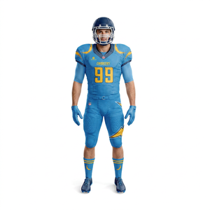 Uniforme de Fútbol Americano Azul Cielo y Dorado Personalizado al por Mayor – Uniformes Sublimados con Logotipo, Nombre y Número del Equipo Personalizados - Product Image 1