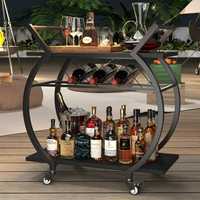 Chariot de bar en verre en forme de Z, doré et luxueux, avec grandes roues de chariot, chariot à vin roulant à 2 niveaux, élégant chariot de service pour boissons, idéal pour les hôtels