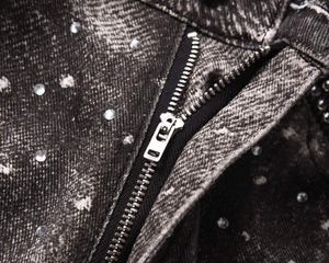 Jeans Rectos Casuales de Verano para Mujer, Transpirables, de Poliéster, Cintura Alta, Cierre de Cremallera, Corte Holgado, Decoración con Perlas - Product Image 4