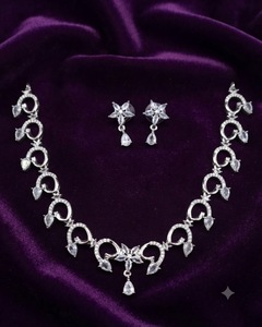 Floral Centerpiece With Hanging Pear Shape Drops American Diamond Jewelry <b>Set</b> And Earrings Ethnic Reception Party <b>Jewellery</b> <b>Sets</b> - Product Image 6