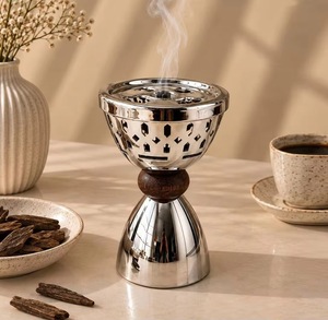 Quemador de Incienso de Acero Inoxidable Pulido con Copa Perforada y Soporte de Aromaterapia con Bola de Madera - Product Image 1
