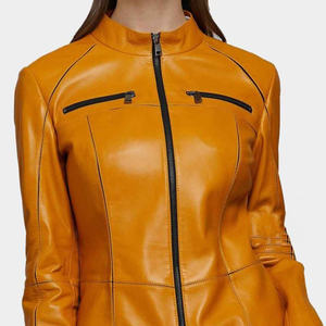 Latest Design Cowhide Knitted Private Logo Custom Rock Style <b>Women</b> Genuine Leather Biker <b>Jacket</b> Windproof Breathable Zipper - Product Image 4