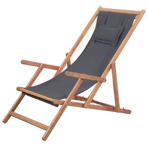 Silla de playa plegable con marco de madera y Tela Gris - Product Image 1