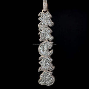 <b>Custom</b> Gothic Letter <b>Name</b> Pendant Iced Out Baguette Moissanite Diamond Hip Hop <b>Necklace</b> Personalized Initial Jewelry - Product Image 1