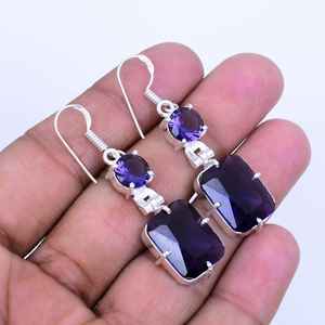 Amethyst Dangle <b>Earrings</b> 925 Sterling Silver Boho Handmade Jewelry Statement Gift For Women <b>Men</b> - Product Image 1