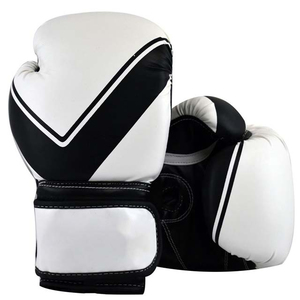 Gants de boxe en PU blancs et noirs avec fermeture Velcro pour adultes, équipement d'entraînement de sparring - Product Image 3