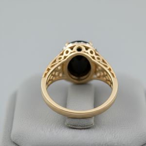 Anillo Ovalado de Ónix Negro, Talla 6 de EE. UU., Piedra Preciosa, Plata de Ley 925, Chapado en Oro de 18K, Anillo de Cóctel, Joyería Vintage - Product Image 2