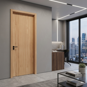Puerta Interior de Madera Sólida con Diseño Moderno, Aislamiento Acústico Precolocado, Chapa de Roble Rojo Americano y MDF para Viviendas - Product Image 6