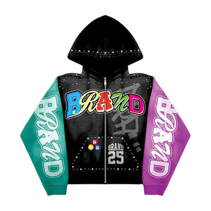 Premium Custom Luxury Rhinestones <b>Zip</b> Up Hoodies Oversized Streetwear Embroidery Patch Logo Hoodie Y2K Fashion OEM Manufacturer - Product Image 6