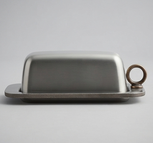 Vaisselle de cuisine minimaliste en acier inoxydable, plateau à beurre rectangulaire avec couvercle, plateau à fromage, préservation de la fraîcheur - Product Image 4