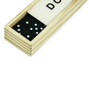 Jeu de dominos en bois noir de 28 pièces dans une boîte coulissante, pièces à thème numérique - Product Image 6