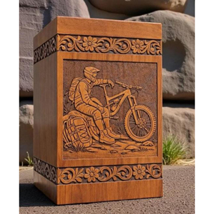 Wooden Urn with Carved Nature Scene Durable Wooden Urn with Smooth Finish by AYAANS - Product Image 1