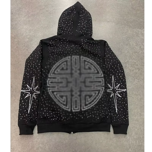 Sudadera con Capucha Negra con Pedrería, Unisex, Tejida a Crochet, Estilo Urbano de Invierno, Sudadera con Capucha Oversize, Personalizada, Venta al Por Mayor - Product Image 2