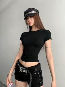 Camisetas Cortas de Verano para Mujer al por Mayor, Personalizadas, Transpirables, Ajustadas, de Manga Corta, Informales, con Tela de Spandex/Algodón - Product Image 4