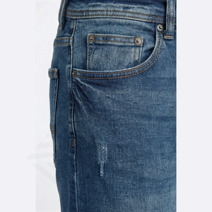 Jeans coupe droite personnalisés pour hommes 2026, denim délavé bleu moyen, pantalon en denim, prix de gros, coupe classique, 5 poches, pour hommes - Product Image 5