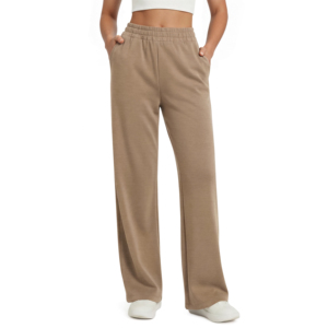 Pantalon de survêtement large pour femme, 100 % coton, taille élastique, matière respirante, logo personnalisé - Product Image 2