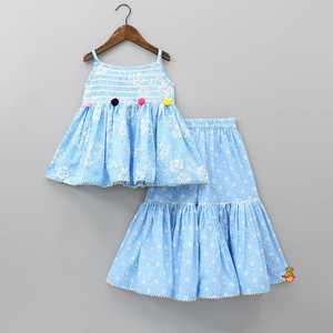 Conjunto de 2 Piezas Lehenga y Sharara para Niña, Estampado Floral de Leopardo Bordado, Nueva Colección 2026, 100% Algodón, Largo hasta la Rodilla, Cintura Elástica - Product Image 1