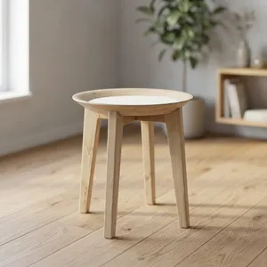 Natural Wooden Marble Top <b>Round</b> <b>Side</b> <b>Table</b> with Solid Wood Legs Minimalist Modern Home Furniture - Product Image 1