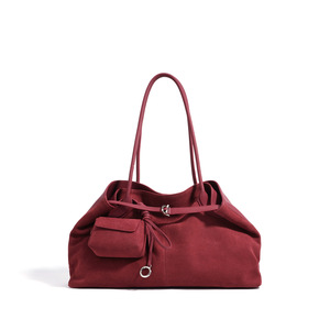 Bolso Tote de Gamuza para Mujer, con Cierre de Cordón, Estilo Minimalista, Color Rojo - Product Image 1